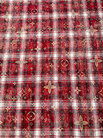 Craft 100% Cotton LV Yarn-dyed Plaid Shirt Fabric For Handmade Clothing,Shoes Goods By Yard (Red)