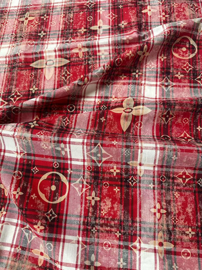 Craft 100% Cotton LV Yarn-dyed Plaid Shirt Fabric For Handmade Clothing,Shoes Goods By Yard (Red)