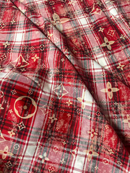 Craft 100% Cotton LV Yarn-dyed Plaid Shirt Fabric For Handmade Clothing,Shoes Goods By Yard (Red)