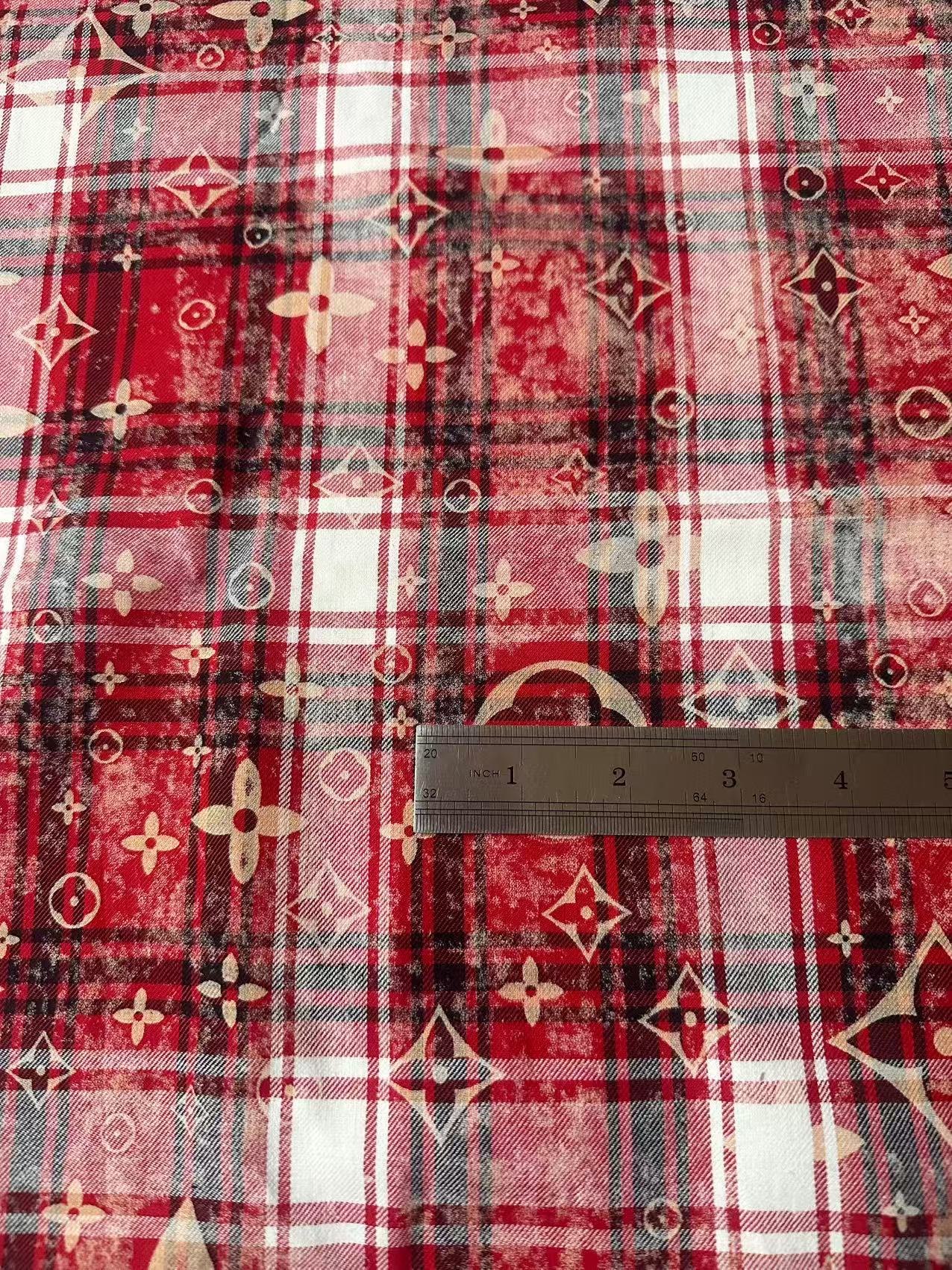 Craft 100% Cotton LV Yarn-dyed Plaid Shirt Fabric For Handmade Clothing,Shoes Goods By Yard (Red)
