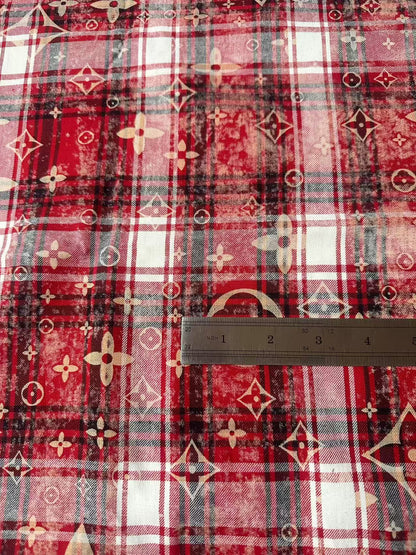 Craft 100% Cotton LV Yarn-dyed Plaid Shirt Fabric For Handmade Clothing,Shoes Goods By Yard (Red)