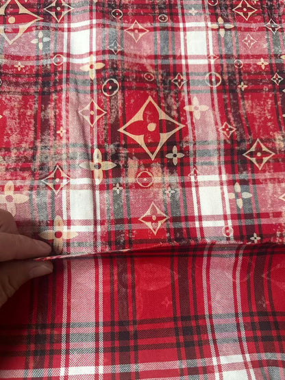 Craft 100% Cotton LV Yarn-dyed Plaid Shirt Fabric For Handmade Clothing,Shoes Goods By Yard (Red)