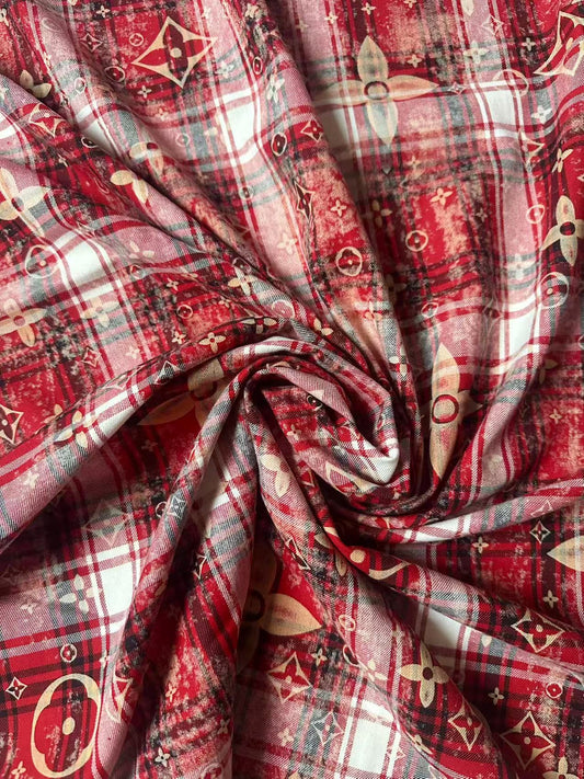 Craft 100% Cotton LV Yarn-dyed Plaid Shirt Fabric For Handmade Clothing,Shoes Goods By Yard (Red)