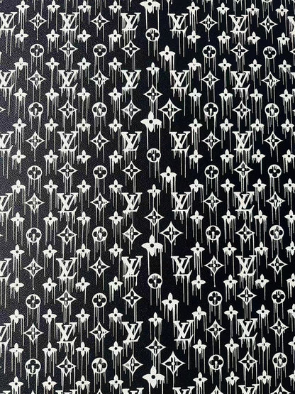 Craft Black With White Dripping LV Vinyl Leather For Handmade Sneaker,Bag ,Upholstery Goods By Yard