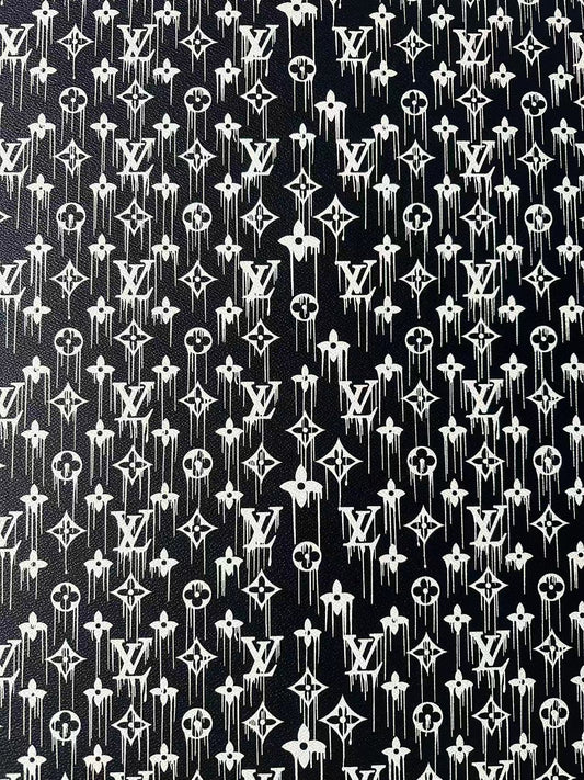 Craft Black With White Dripping LV Vinyl Leather For Handmade Sneaker,Bag ,Upholstery Goods By Yard