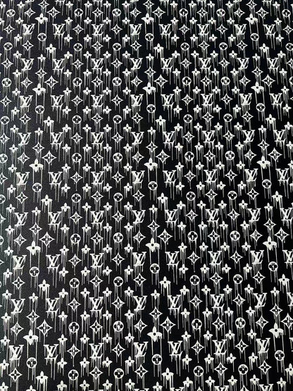 Craft Black With White Dripping LV Vinyl Leather For Handmade Sneaker,Bag ,Upholstery Goods By Yard
