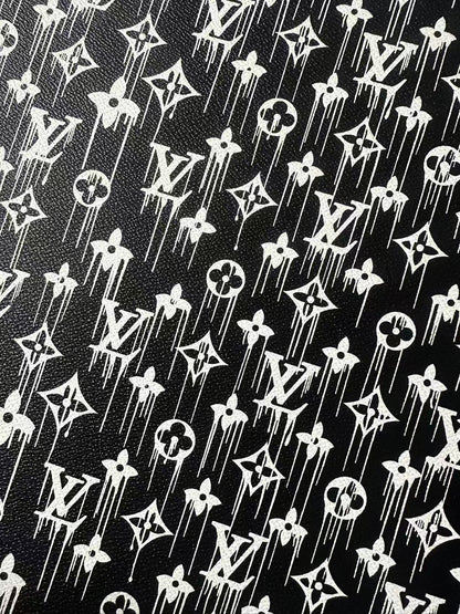 Craft Black With White Dripping LV Vinyl Leather For Handmade Sneaker,Bag ,Upholstery Goods By Yard