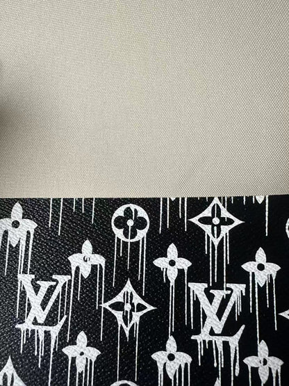 Craft Black With White Dripping LV Vinyl Leather For Handmade Sneaker,Bag ,Upholstery Goods By Yard