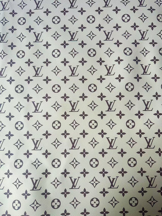 Craft Ivory With Brown LV Leather Fabric For Handmade Shoes ,Bag ,Upholstery Goods By Yard