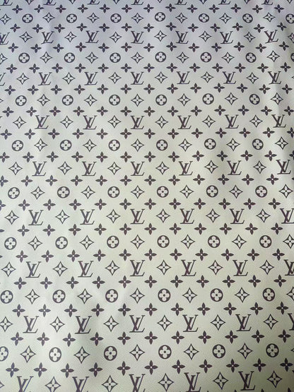 Craft Ivory With Brown LV Leather Fabric For Handmade Shoes ,Bag ,Upholstery Goods By Yard