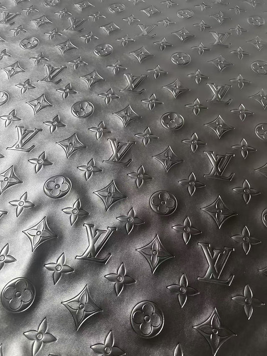 Craft 2.5 Inch LV Black Embossed Leather For Handmade Upholstery,Shoes Goods By Yard