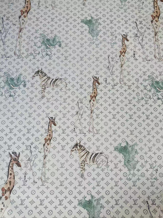Fashion LV With Animal Vinyl Leather Fabric For Handmade Shoes, Upholstery Goods By Yard