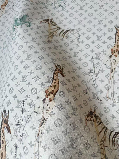Fashion LV With Animal Vinyl Leather Fabric For Handmade Shoes, Upholstery Goods By Yard