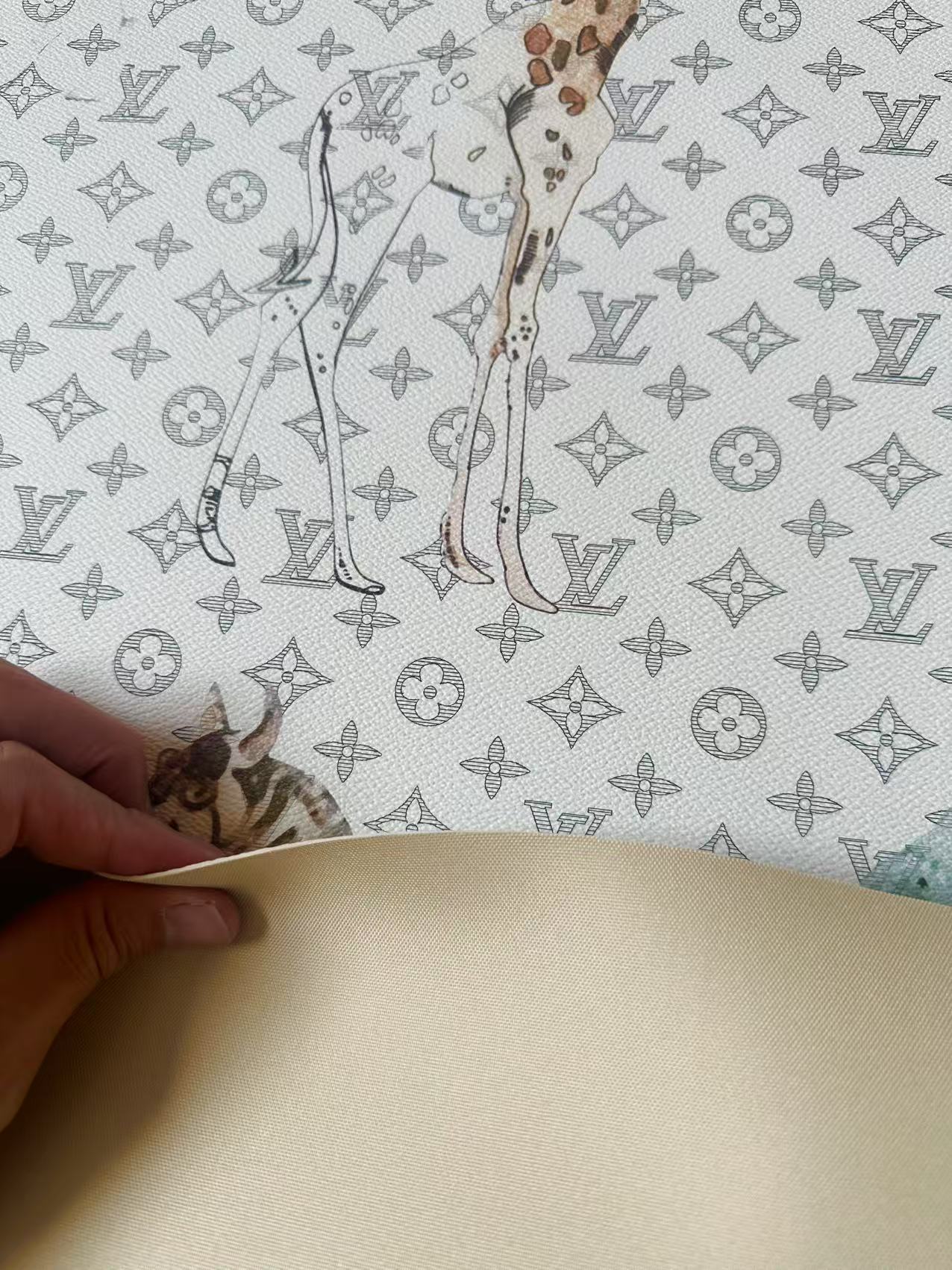 Fashion LV With Animal Vinyl Leather Fabric For Handmade Shoes, Upholstery Goods By Yard