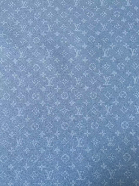 Fashion Mist Blue LV Vinyl Leather Fabric For Handmade Shoes, Wallet,Upholstery Goods By Yard