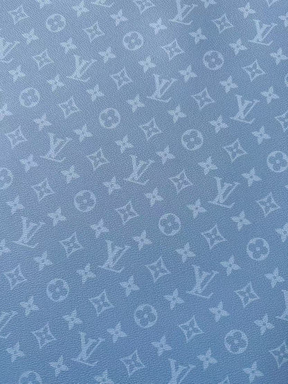 Fashion Mist Blue LV Vinyl Leather Fabric For Handmade Shoes, Wallet,Upholstery Goods By Yard