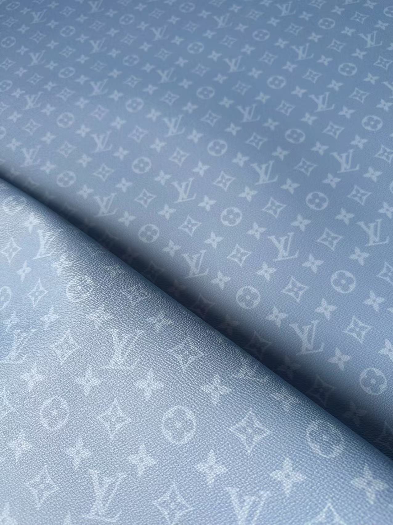 Fashion Mist Blue LV Vinyl Leather Fabric For Handmade Shoes, Wallet,Upholstery Goods By Yard