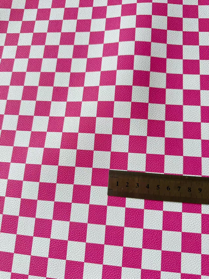 Fashion 18MM Bright Pink With White Plaid Leather For Handmade Goods