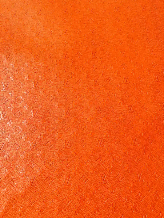 Fashion Embossed LV Crafting Leather Fabric For Handmade Bags ,Shoes and DIY Handicrafts By Yards (Orange)