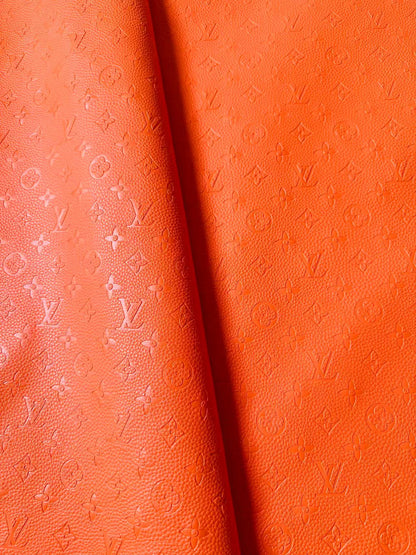 Fashion Embossed LV Crafting Leather Fabric For Handmade Bags ,Shoes and DIY Handicrafts By Yards (Orange)