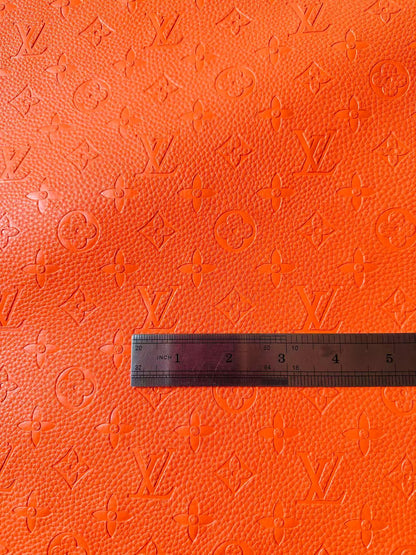 Fashion Embossed LV Crafting Leather Fabric For Handmade Bags ,Shoes and DIY Handicrafts By Yards (Orange)