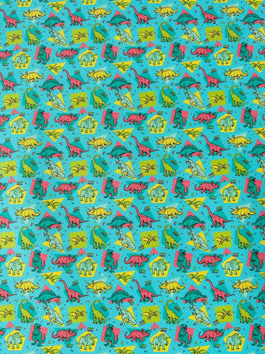 Fashion Cartoon Jurassic Dinosaur Leather Fabric For Handmade Sneaker,Upholstery Goods By Yard