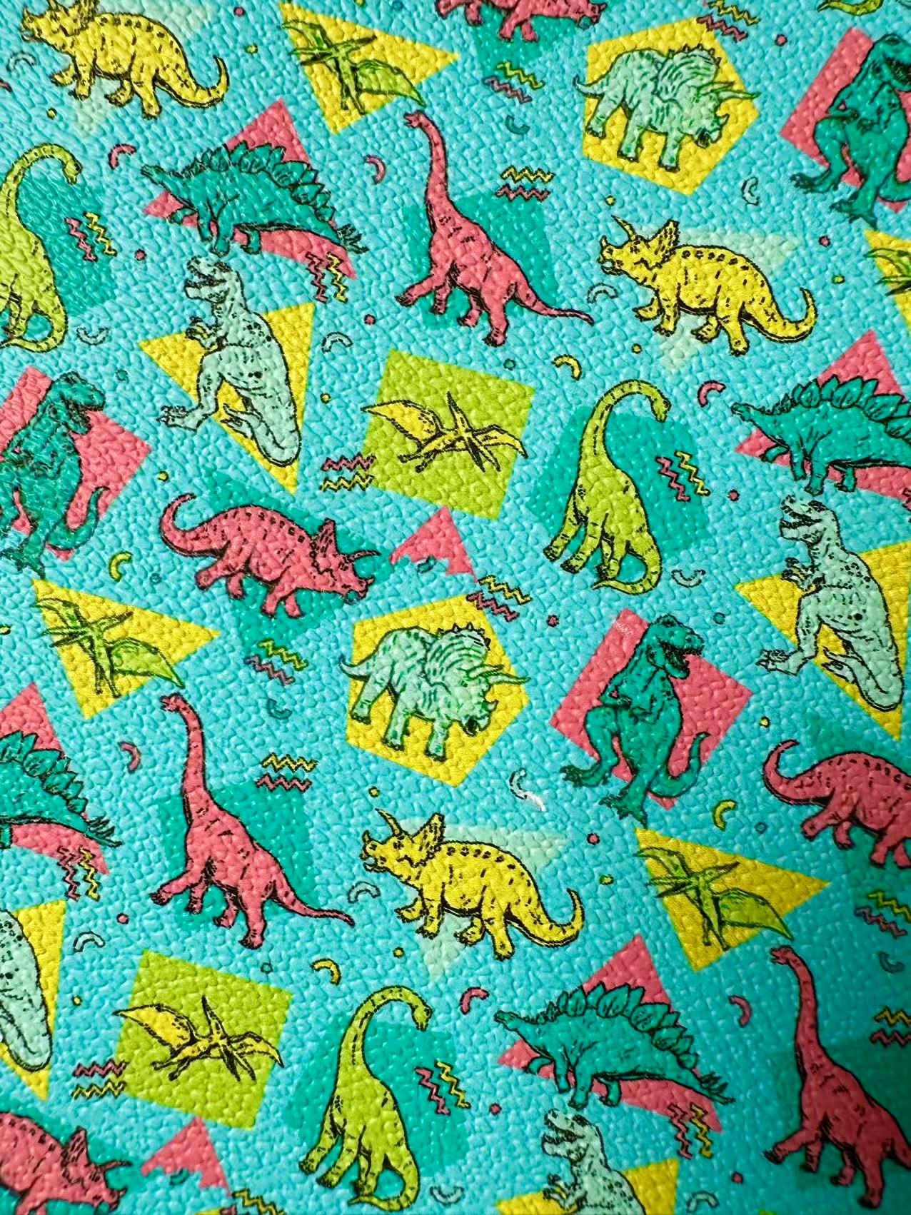 Fashion Cartoon Jurassic Dinosaur Leather Fabric For Handmade Sneaker,Upholstery Goods By Yard