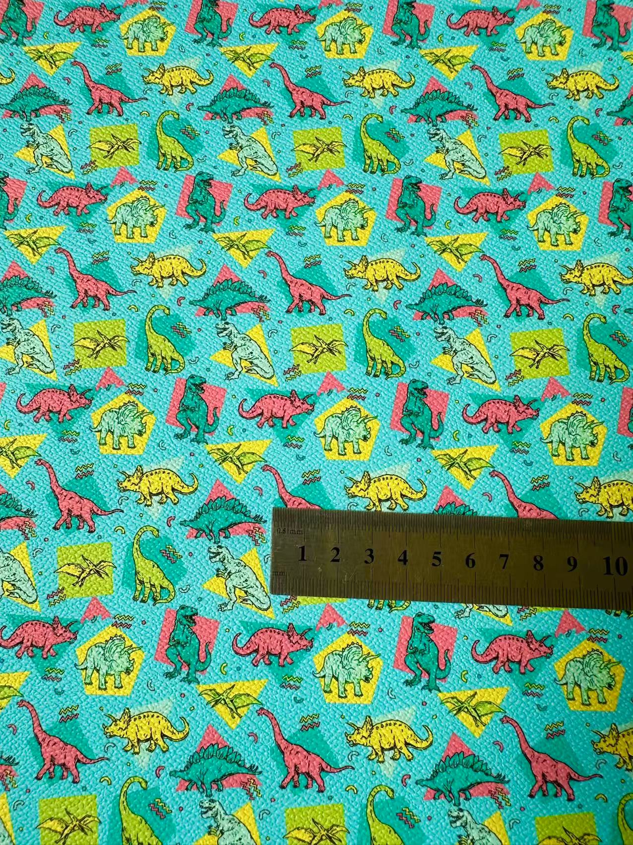 Fashion Cartoon Jurassic Dinosaur Leather Fabric For Handmade Sneaker,Upholstery Goods By Yard