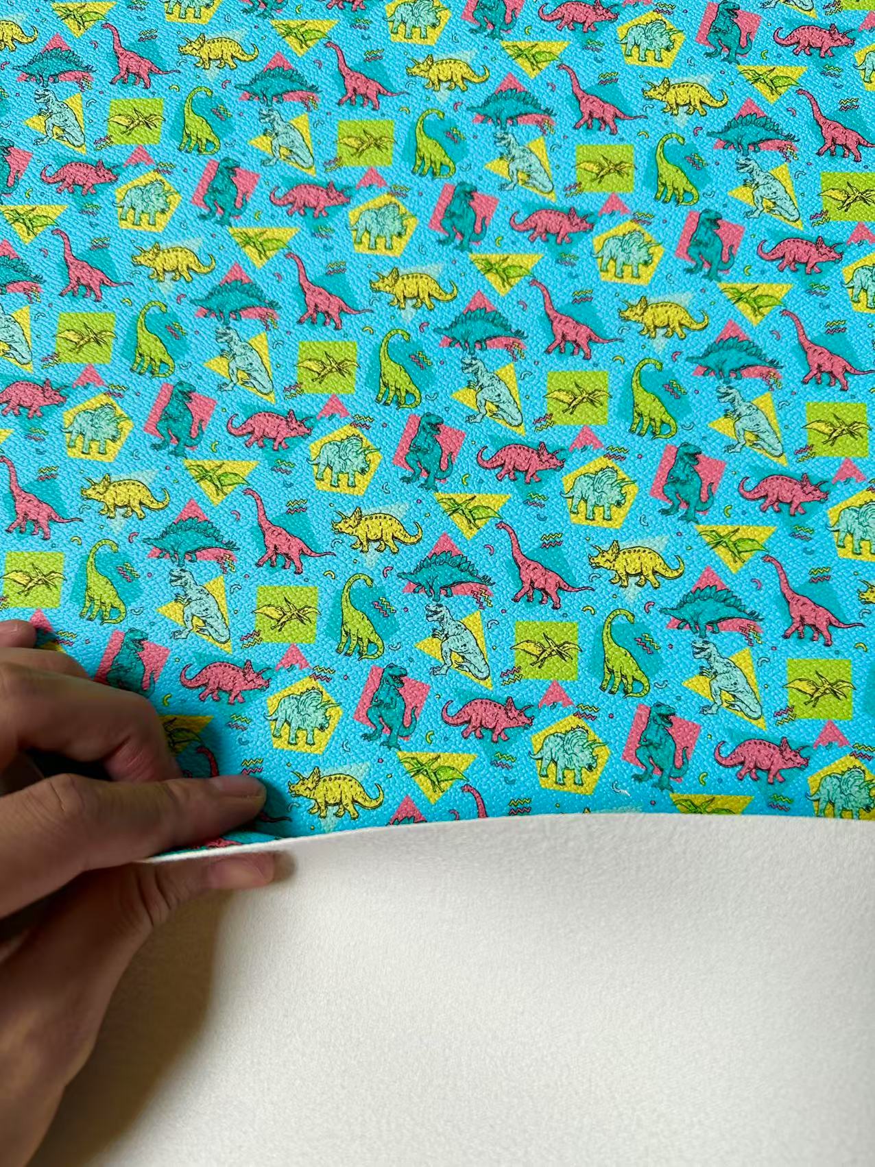 Fashion Cartoon Jurassic Dinosaur Leather Fabric For Handmade Sneaker,Upholstery Goods By Yard