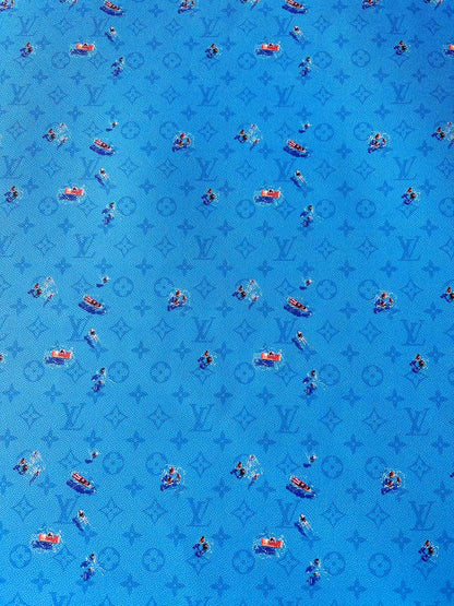 Craft Blue Swimming LV Leather Fabric For Handmade Shoes ,Bag ,Upholstery Goods By Yard