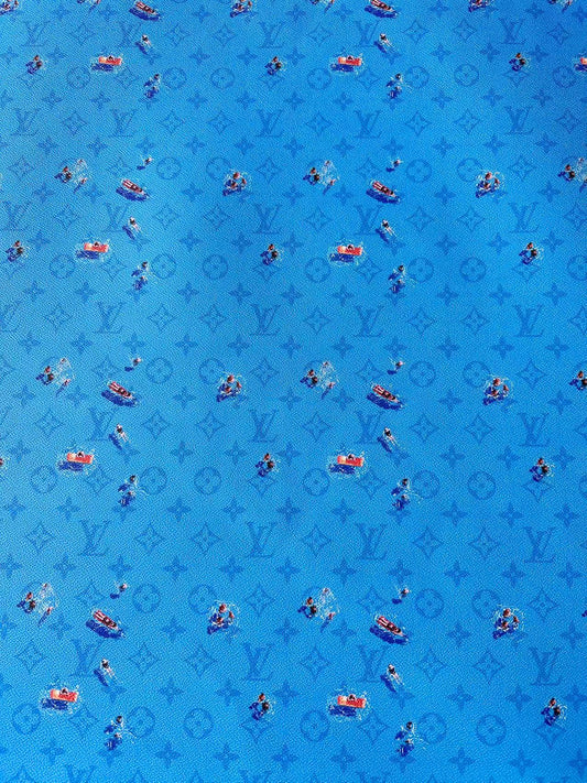Craft Blue Swimming LV Leather Fabric For Handmade Shoes ,Bag ,Upholstery Goods By Yard