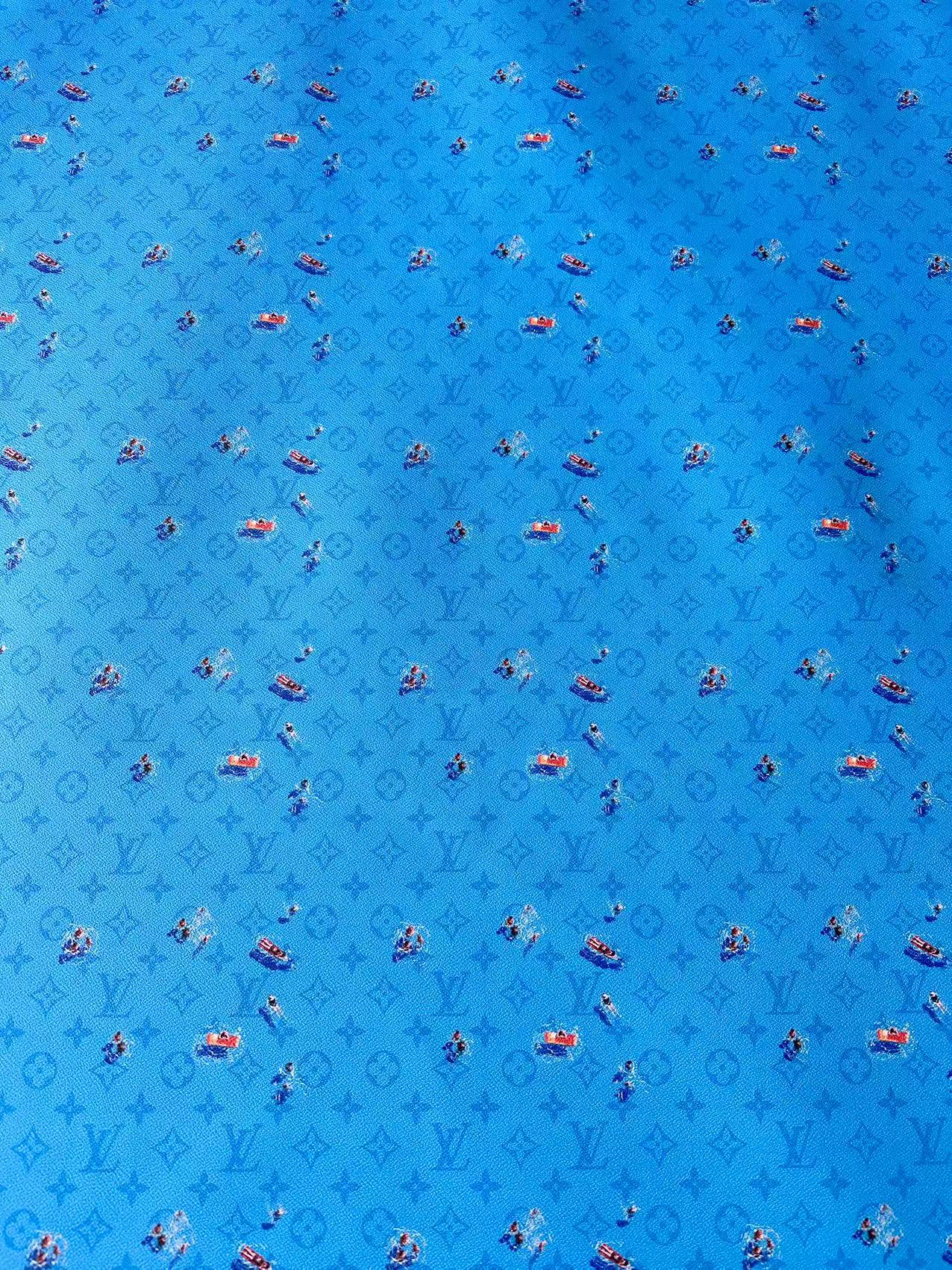 Craft Blue Swimming LV Leather Fabric For Handmade Shoes ,Bag ,Upholstery Goods By Yard