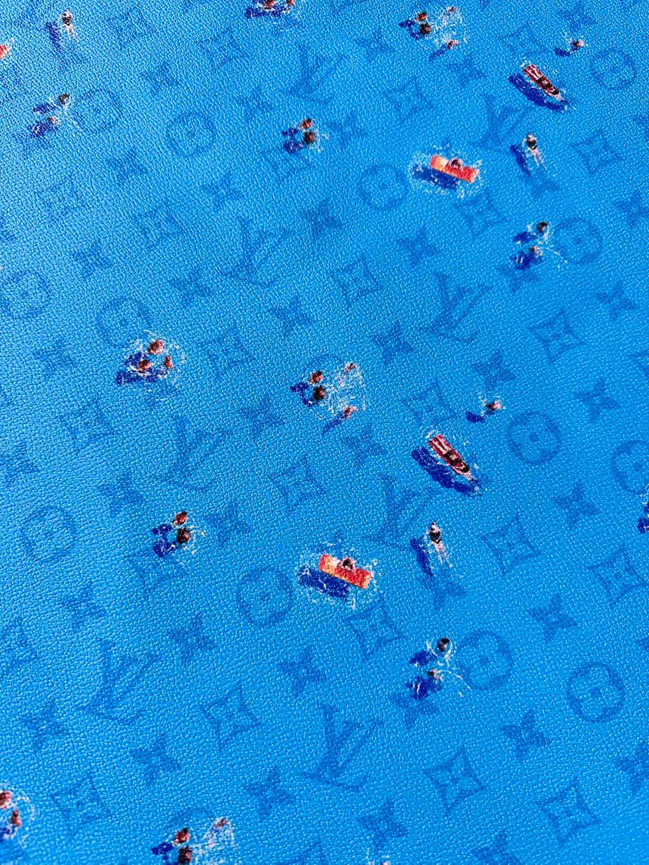 Craft Blue Swimming LV Leather Fabric For Handmade Shoes ,Bag ,Upholstery Goods By Yard