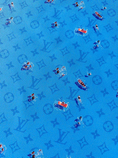 Craft Blue Swimming LV Leather Fabric For Handmade Shoes ,Bag ,Upholstery Goods By Yard