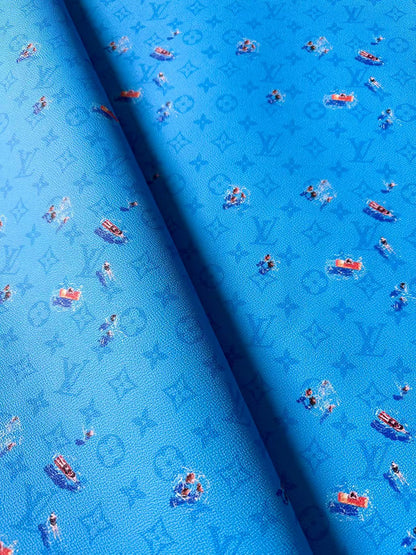 Craft Blue Swimming LV Leather Fabric For Handmade Shoes ,Bag ,Upholstery Goods By Yard