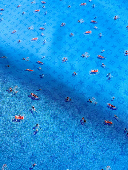 Craft Blue Swimming LV Leather Fabric For Handmade Shoes ,Bag ,Upholstery Goods By Yard