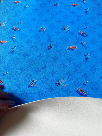 Craft Blue Swimming LV Leather Fabric For Handmade Shoes ,Bag ,Upholstery Goods By Yard