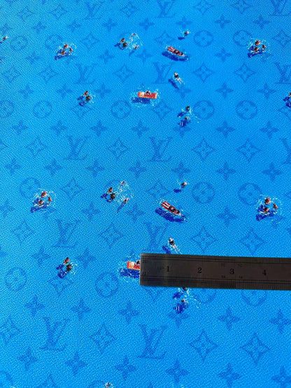 Craft Blue Swimming LV Leather Fabric For Handmade Shoes ,Bag ,Upholstery Goods By Yard