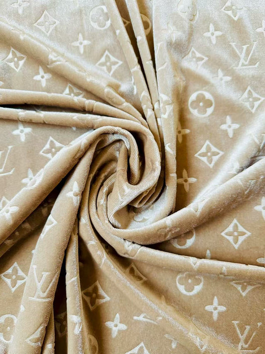 Popular Luxury LV Knitting Velvet Fabric For Handmade Sneaker,Car Upholstery and Apparel By Yard(Apricot)