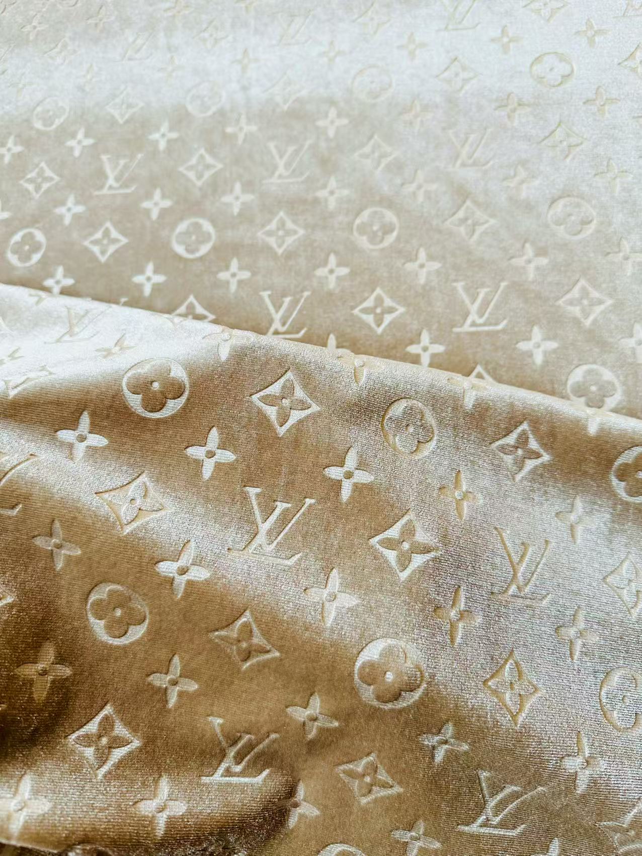Popular Luxury LV Knitting Velvet Fabric For Handmade Sneaker,Car Upholstery and Apparel By Yard(Apricot)