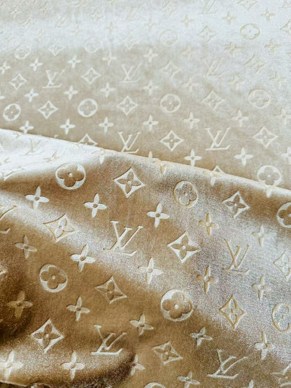 Popular Luxury LV Knitting Velvet Fabric For Handmade Sneaker,Car Upholstery and Apparel By Yard(Apricot)