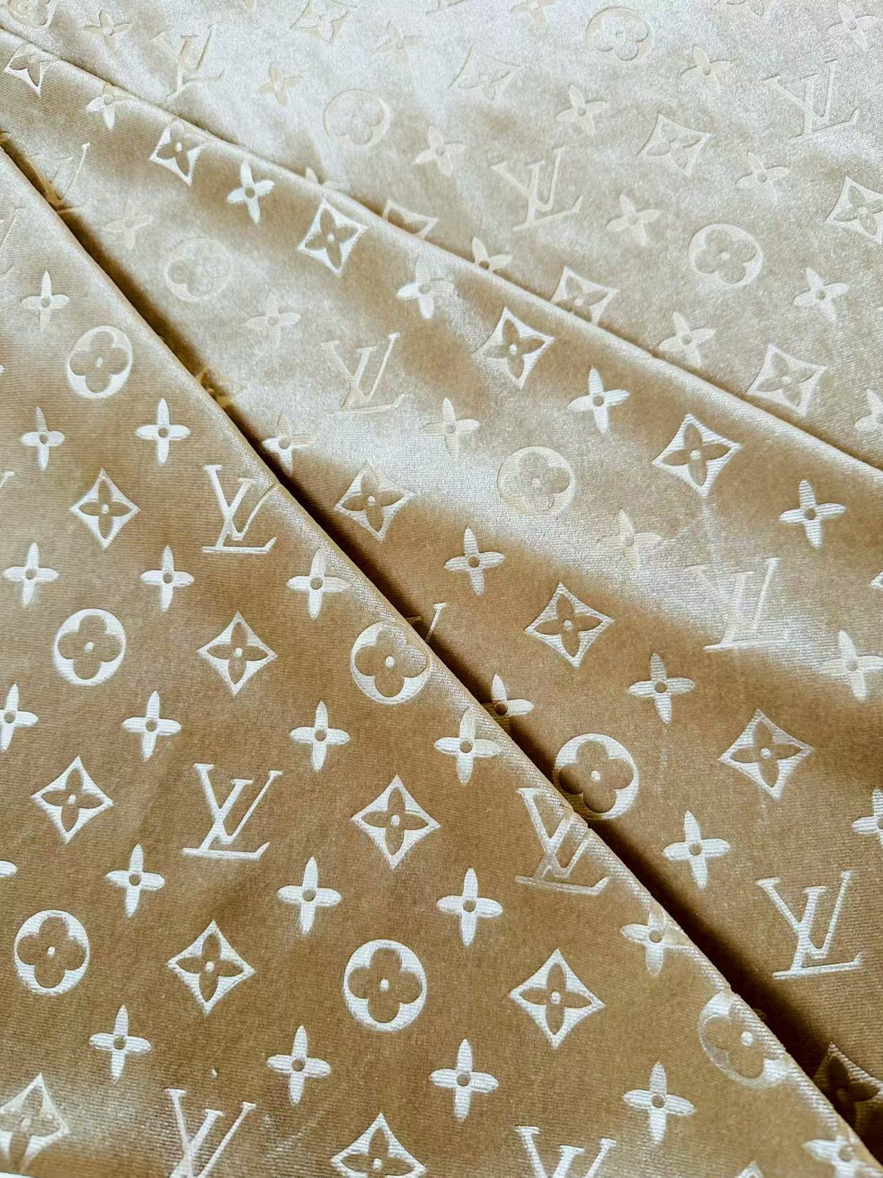 Popular Luxury LV Knitting Velvet Fabric For Handmade Sneaker,Car Upholstery and Apparel By Yard(Apricot)
