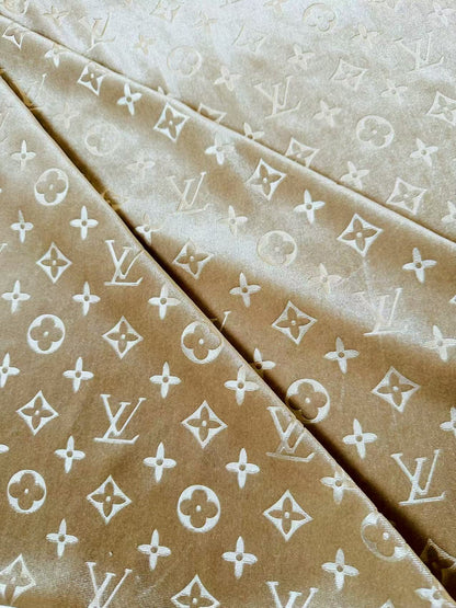 Popular Luxury LV Knitting Velvet Fabric For Handmade Sneaker,Car Upholstery and Apparel By Yard(Apricot)