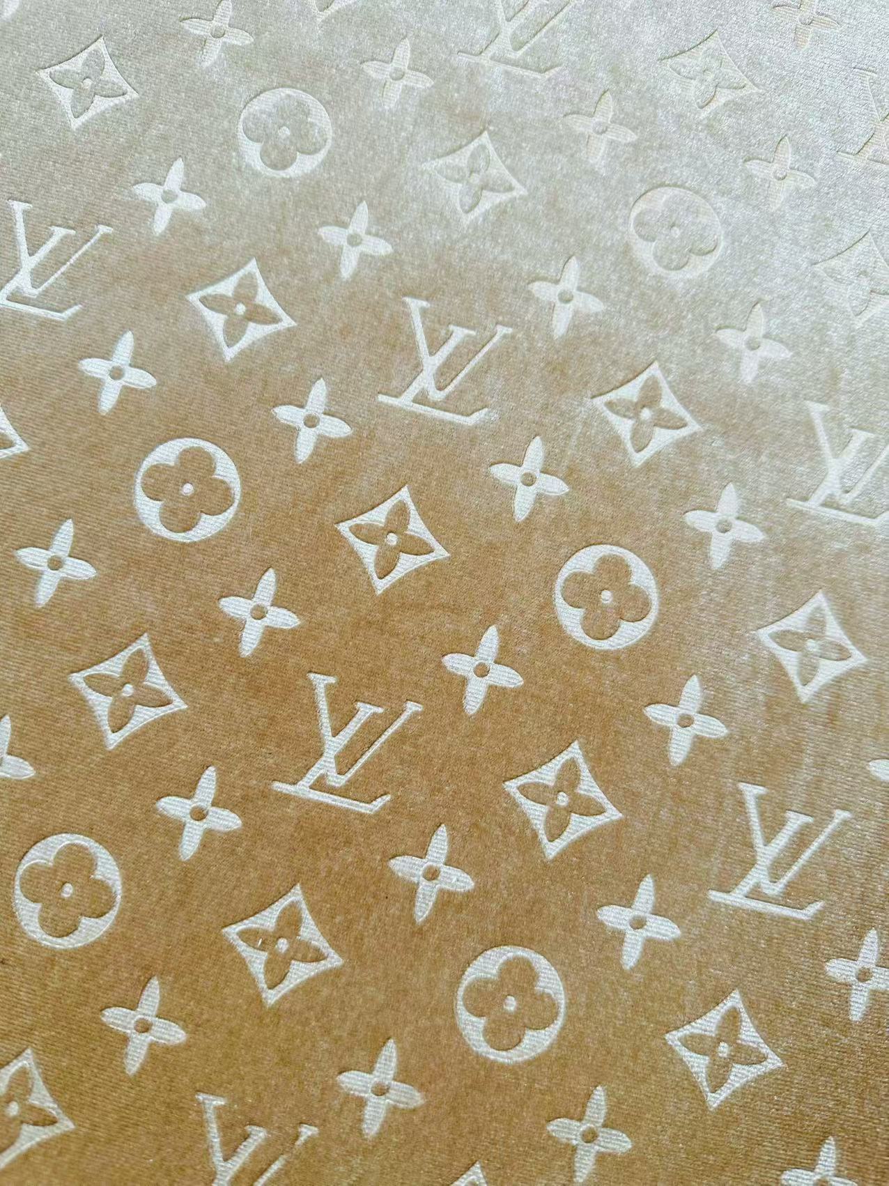 Popular Luxury LV Knitting Velvet Fabric For Handmade Sneaker,Car Upholstery and Apparel By Yard(Apricot)