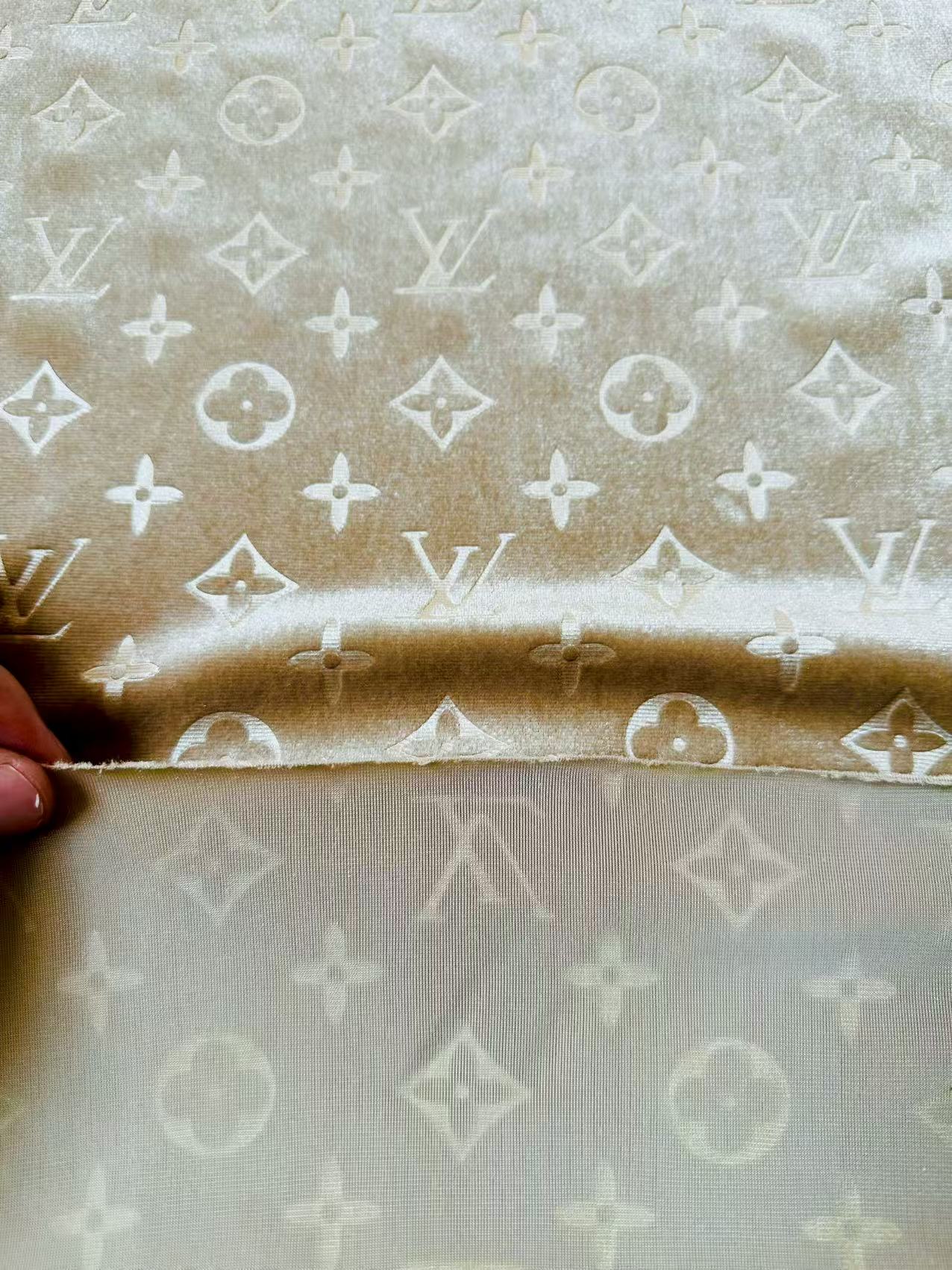 Popular Luxury LV Knitting Velvet Fabric For Handmade Sneaker,Car Upholstery and Apparel By Yard(Apricot)
