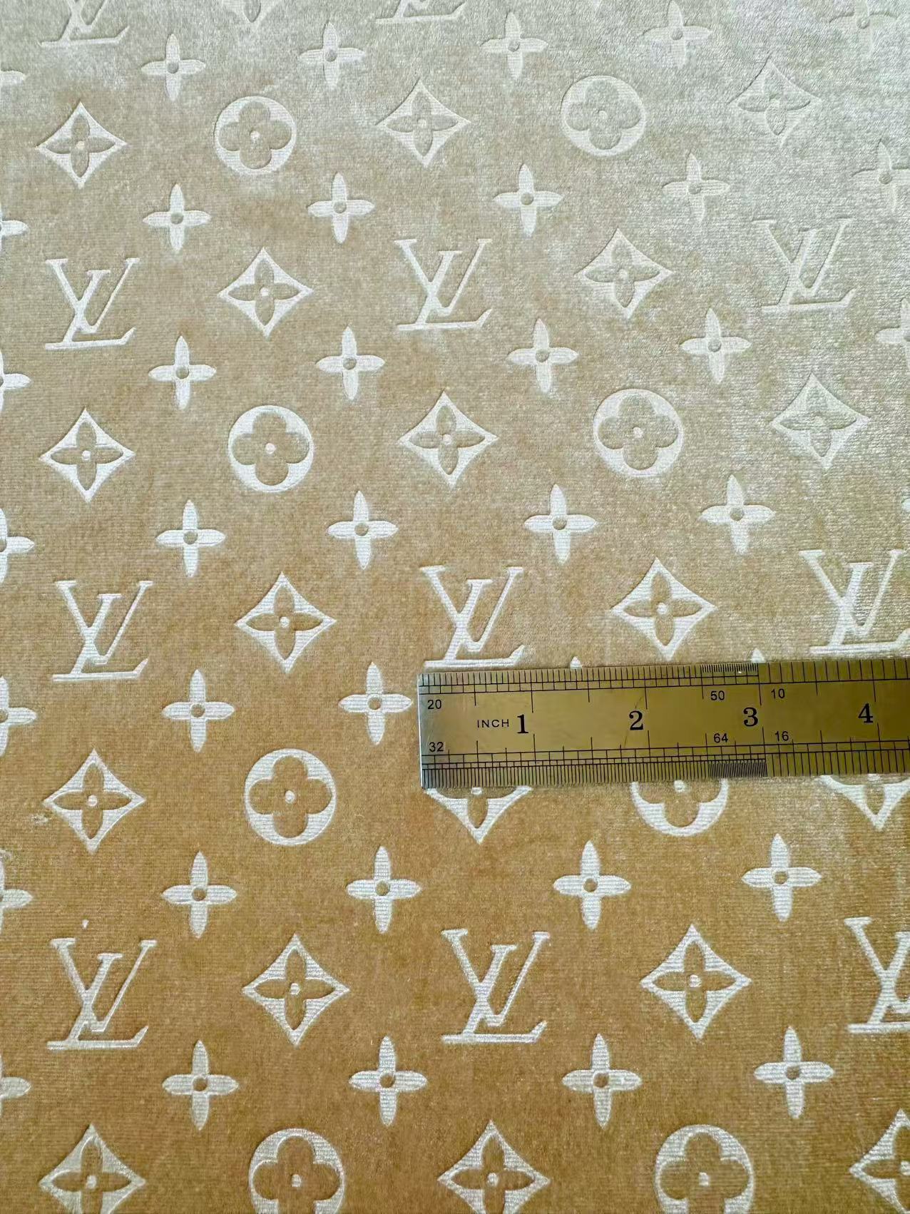 Popular Luxury LV Knitting Velvet Fabric For Handmade Sneaker,Car Upholstery and Apparel By Yard(Apricot)