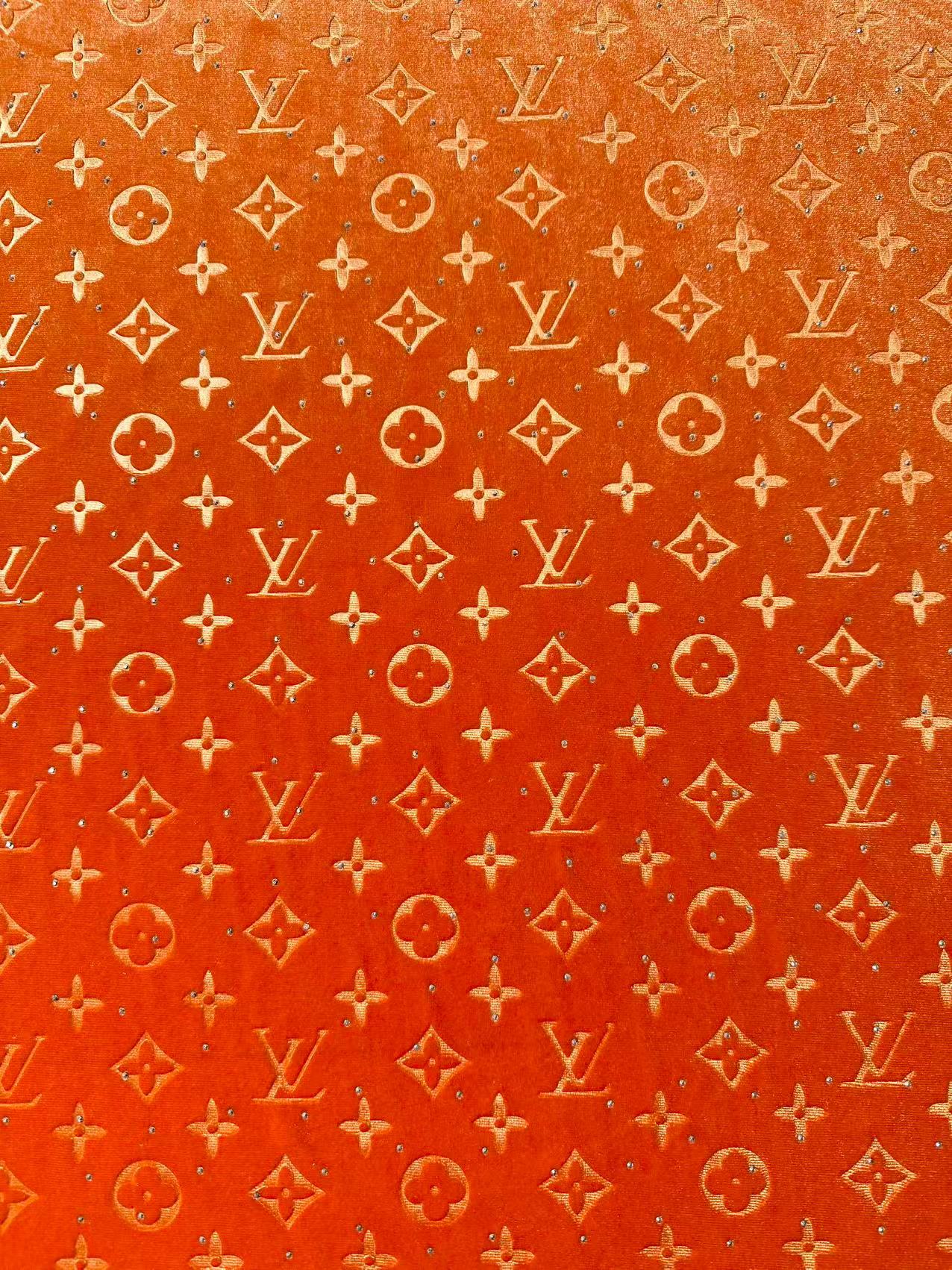 Fashion Luxury LV With Diamond Knitting Velvet Fabric For Handmade Sneaker, Upholstery ,Apparel By Yard(Orange)