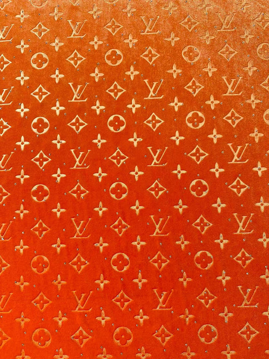 Fashion Luxury LV With Diamond Knitting Velvet Fabric For Handmade Sneaker, Upholstery ,Apparel By Yard(Orange)