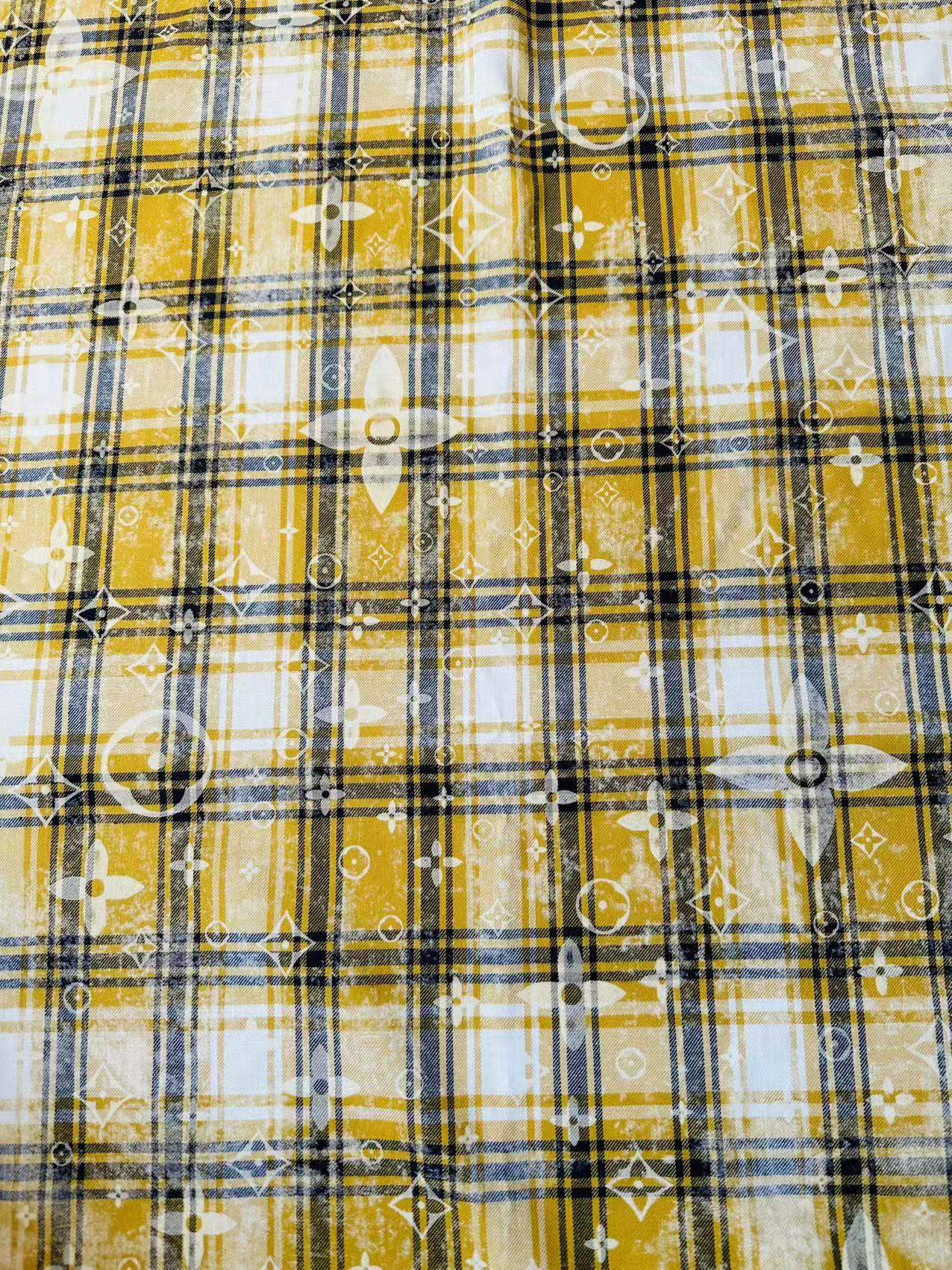 Craft 100% Cotton LV Yarn-dyed Plaid Shirt Fabric For Handmade Clothing,Shoes Goods By Yard (Yellow)