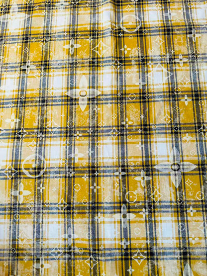 Craft 100% Cotton LV Yarn-dyed Plaid Shirt Fabric For Handmade Clothing,Shoes Goods By Yard (Yellow)